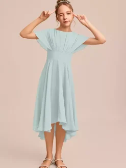 White Flower Girl Dresses Special Occasion Dresses Blue Chiffon Short Sleeves Jewel Neck Flower Girl Dresses