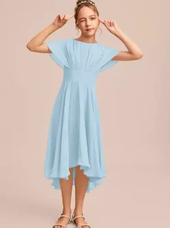 White Flower Girl Dresses Special Occasion Dresses Blue Chiffon Short Sleeves Jewel Neck Flower Girl Dresses