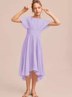 White Flower Girl Dresses Special Occasion Dresses Blue Chiffon Short Sleeves Jewel Neck Flower Girl Dresses