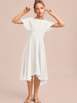 White Flower Girl Dresses Special Occasion Dresses Blue Chiffon Short Sleeves Jewel Neck Flower Girl Dresses