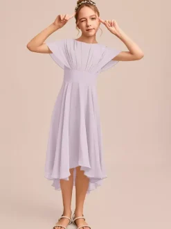 White Flower Girl Dresses Special Occasion Dresses Blue Chiffon Short Sleeves Jewel Neck Flower Girl Dresses