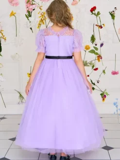 White Flower Girl Dresses Special Occasion Dresses Purple Tulle Short Sleeves Jewel Neck Flower Girl Dresses