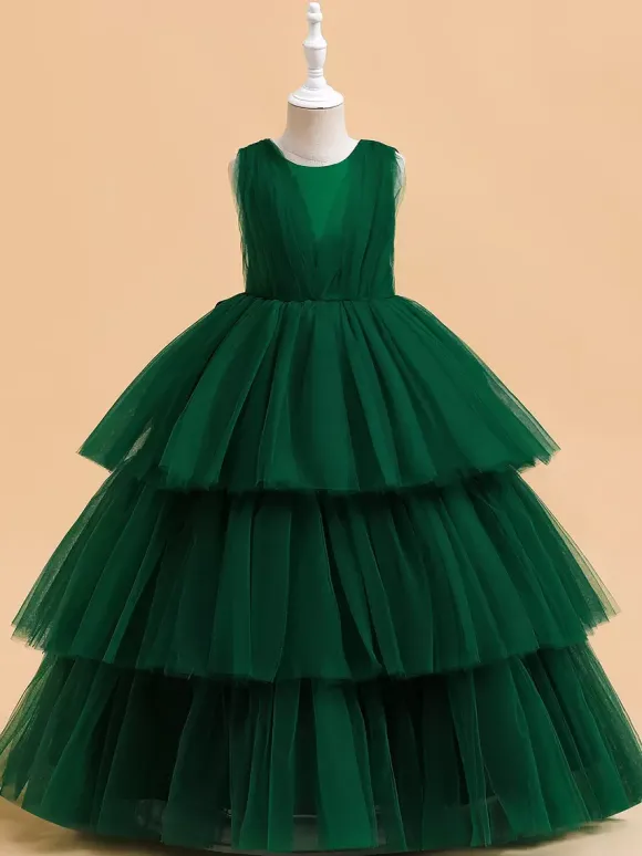 White Flower Girl Dresses Special Occasion Dresses Dark Green Tulle Sleeveless Jewel Neck Flower Girl Dresses
