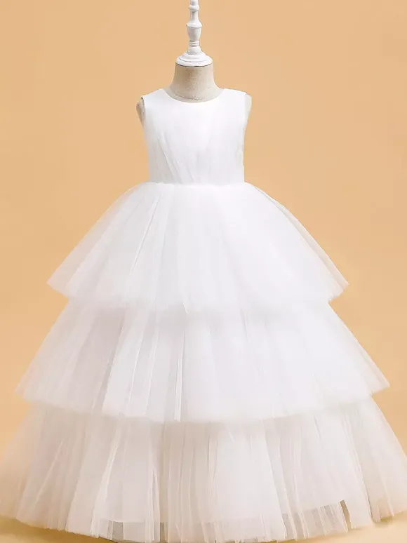 White Flower Girl Dresses Special Occasion Dresses Dark Green Tulle Sleeveless Jewel Neck Flower Girl Dresses