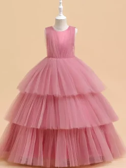 White Flower Girl Dresses Special Occasion Dresses Dark Green Tulle Sleeveless Jewel Neck Flower Girl Dresses