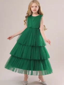 White Flower Girl Dresses Special Occasion Dresses Dark Green Tulle Sleeveless Jewel Neck Flower Girl Dresses