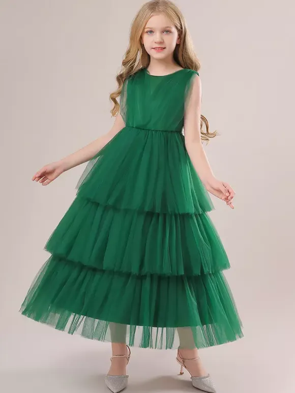 White Flower Girl Dresses Special Occasion Dresses Dark Green Tulle Sleeveless Jewel Neck Flower Girl Dresses