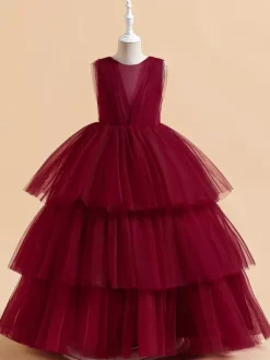 White Flower Girl Dresses Special Occasion Dresses Dark Green Tulle Sleeveless Jewel Neck Flower Girl Dresses