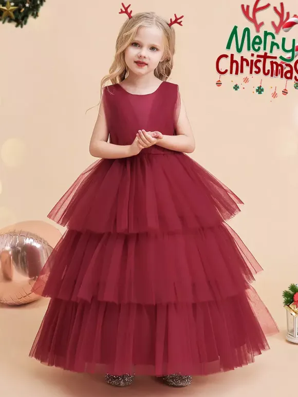 White Flower Girl Dresses Special Occasion Dresses Dark Green Tulle Sleeveless Jewel Neck Flower Girl Dresses