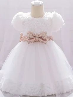 White Flower Girl Dresses Special Occasion Dresses White Lace Short Sleeves Jewel Neck Flower Girl Dresses
