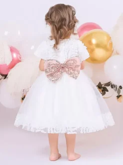 White Flower Girl Dresses Special Occasion Dresses White Lace Short Sleeves Jewel Neck Flower Girl Dresses