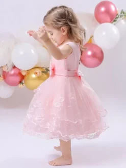 White Flower Girl Dresses Special Occasion Dresses Pink Lace Sleeveless Jewel Neck Flower Girl Dresses