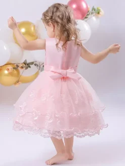 White Flower Girl Dresses Special Occasion Dresses Pink Lace Sleeveless Jewel Neck Flower Girl Dresses