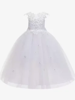 White Flower Girl Dresses Special Occasion Dresses Pink Tulle Sleeveless Jewel Neck Flower Girl Dresses