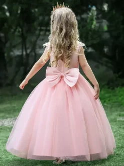 White Flower Girl Dresses Special Occasion Dresses Pink Tulle Sleeveless Jewel Neck Flower Girl Dresses