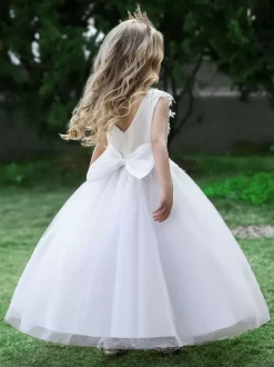 White Flower Girl Dresses Special Occasion Dresses Pink Tulle Sleeveless Jewel Neck Flower Girl Dresses