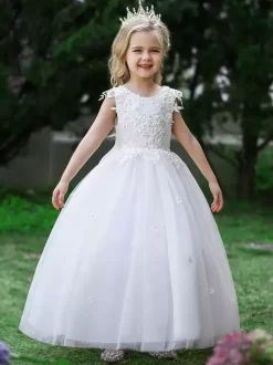 White Flower Girl Dresses Special Occasion Dresses Pink Tulle Sleeveless Jewel Neck Flower Girl Dresses