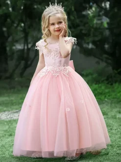 White Flower Girl Dresses Special Occasion Dresses Pink Tulle Sleeveless Jewel Neck Flower Girl Dresses
