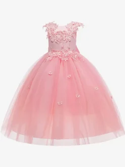 White Flower Girl Dresses Special Occasion Dresses Pink Tulle Sleeveless Jewel Neck Flower Girl Dresses
