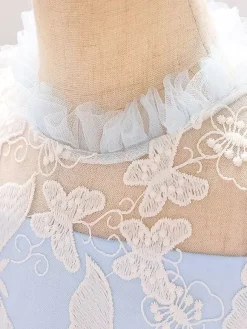 White Flower Girl Dresses Special Occasion Dresses Blue Lace Sleeveless Jewel Neck Flower Girl Dresses