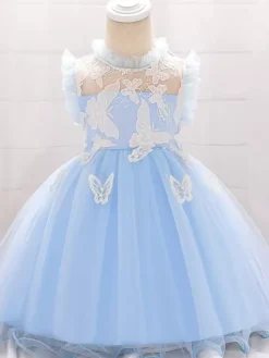 White Flower Girl Dresses Special Occasion Dresses Blue Lace Sleeveless Jewel Neck Flower Girl Dresses