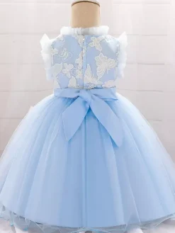 White Flower Girl Dresses Special Occasion Dresses Blue Lace Sleeveless Jewel Neck Flower Girl Dresses
