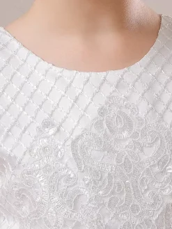 White Flower Girl Dresses White Tulle Half Sleeves Jewel Neck Flower Girl Dresses