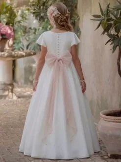 White Flower Girl Dresses White Chiffon Short Sleeves Jewel Neck Flower Girl Dresses