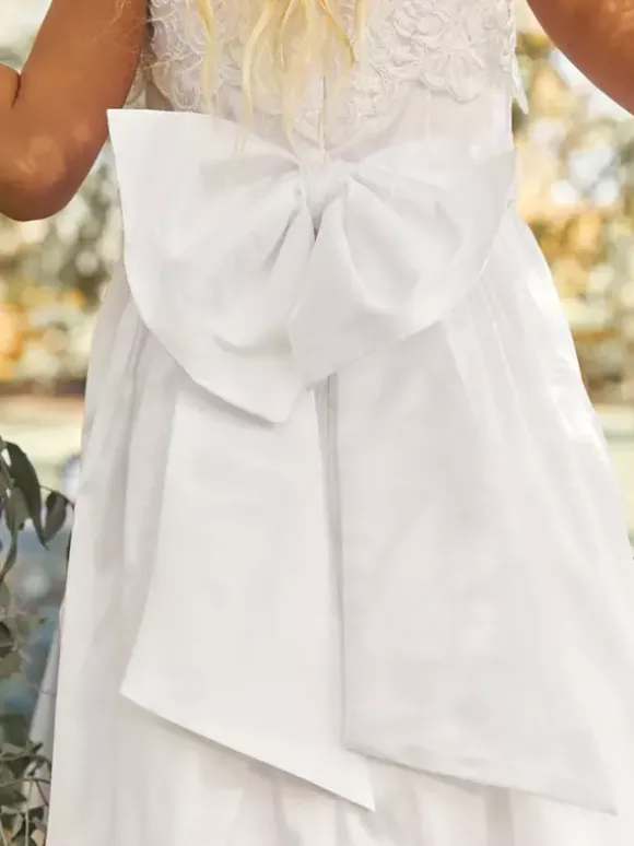 White Flower Girl Dresses White Polyester Short Sleeves Jewel Neck Flower Girl Dresses