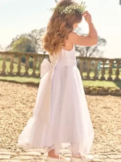 White Flower Girl Dresses White Satin Fabric Sleeveless Jewel Neck Flower Girl Dresses