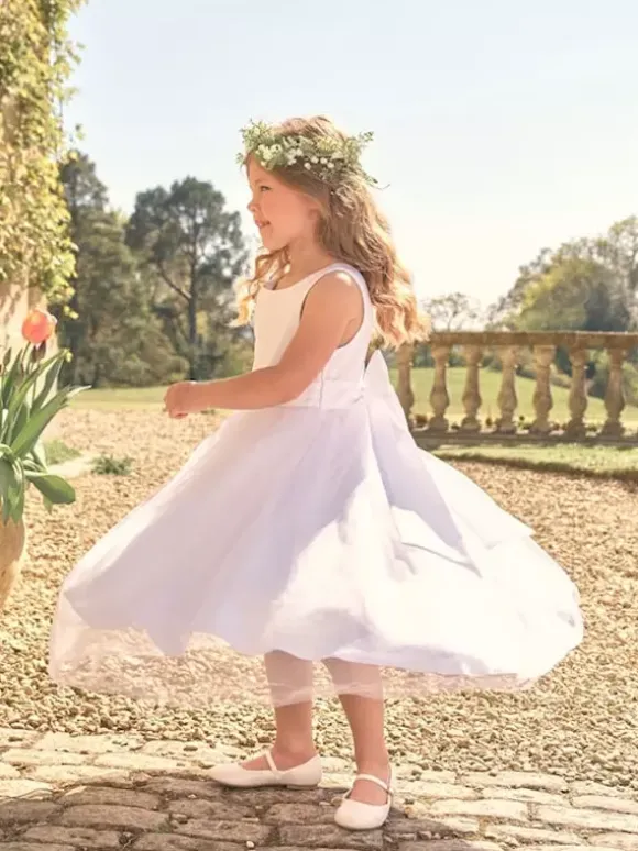 White Flower Girl Dresses White Satin Fabric Sleeveless Jewel Neck Flower Girl Dresses