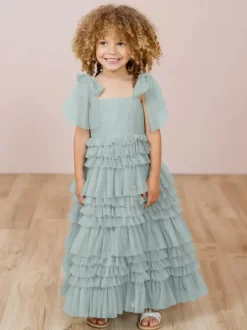 White Flower Girl Dresses Blush Pink Tulle Sleeveless Jewel Neck Flower Girl Dresses