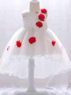 White Flower Girl Dresses Champagne Tulle Sleeveless Jewel Neck Flower Girl Dresses