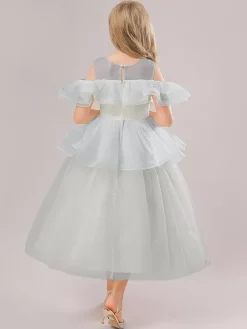 White Flower Girl Dresses Champagne Organza Sleeveless Jewel Neck Flower Girl Dresses