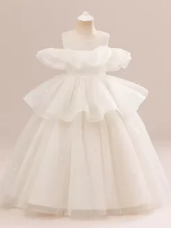 White Flower Girl Dresses Champagne Organza Sleeveless Jewel Neck Flower Girl Dresses