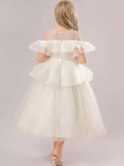 White Flower Girl Dresses Champagne Organza Sleeveless Jewel Neck Flower Girl Dresses