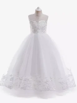 White Flower Girl Dresses Champagne Lace Sleeveless Jewel Neck Flower Girl Dresses