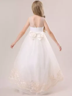 White Flower Girl Dresses Champagne Lace Sleeveless Jewel Neck Flower Girl Dresses
