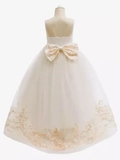 White Flower Girl Dresses Champagne Lace Sleeveless Jewel Neck Flower Girl Dresses