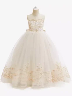 White Flower Girl Dresses Champagne Lace Sleeveless Jewel Neck Flower Girl Dresses