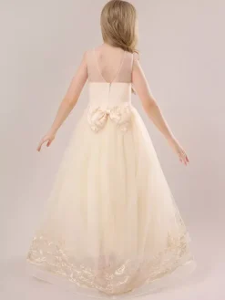 White Flower Girl Dresses Champagne Lace Sleeveless Jewel Neck Flower Girl Dresses