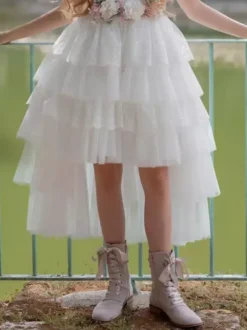White Flower Girl Dresses Ivory Tulle Sleeveless Jewel Neck Flower Girl Dresses