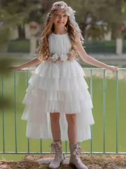 White Flower Girl Dresses Ivory Tulle Sleeveless Jewel Neck Flower Girl Dresses