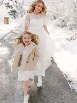 White Flower Girl Dresses Ivory Tulle Short Sleeves Designed Neckline Flower Girl Dresses