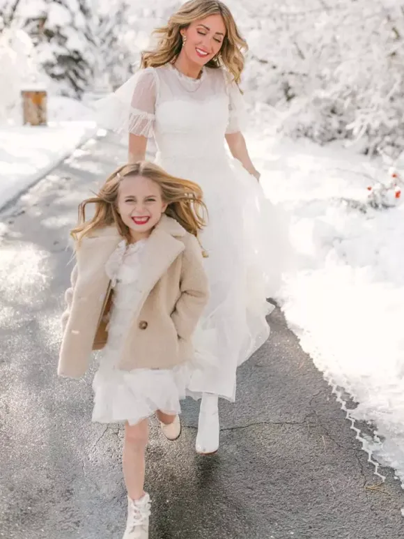 White Flower Girl Dresses Ivory Tulle Short Sleeves Designed Neckline Flower Girl Dresses