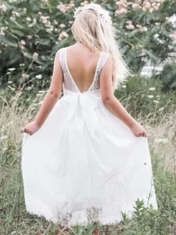 White Flower Girl Dresses Jewel Neck Sleeveless Sash Lace Formal Kids Pageant Dresses Free Customization