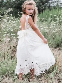 White Flower Girl Dresses Jewel Neck Sleeveless Sash Lace Formal Kids Pageant Dresses Free Customization