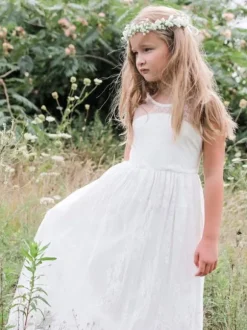 White Flower Girl Dresses Jewel Neck Sleeveless Sash Lace Formal Kids Pageant Dresses Free Customization