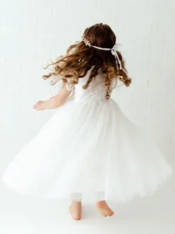 White Flower Girl Dresses Jewel Neck Short Sleeves Ankle Length A Line Lace Kids Party Dresses