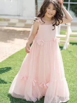 White Flower Girl Dresses Soft Pink Organza Sleeveless Jewel Neck Flower Girl Dresses